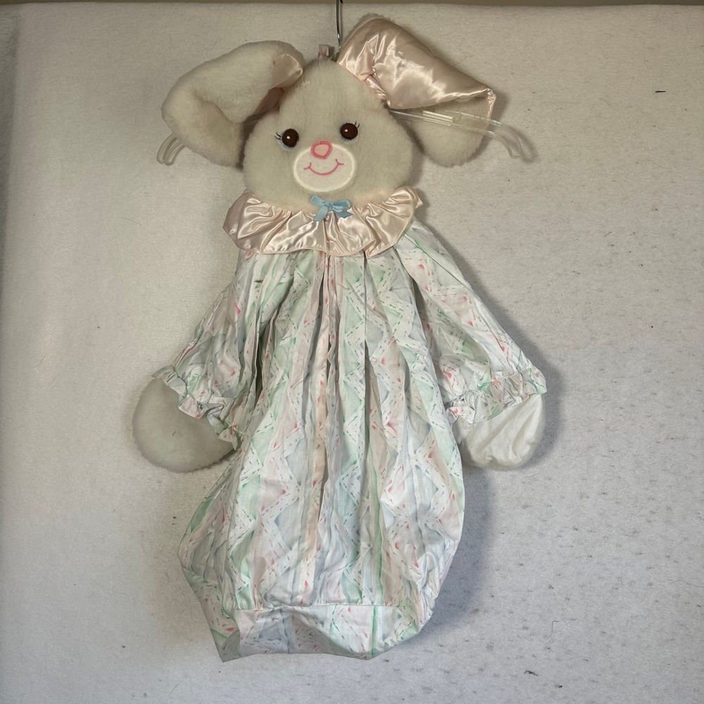 Vtg Lambs & Ivy Bunny Diaper Stacker Plush Nursery Decor Pastel Pink Blue USA